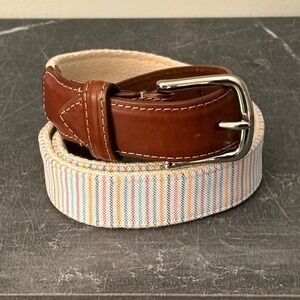 Donald Ross Striped Canvas Leather Belt 34 Multi Color Golf